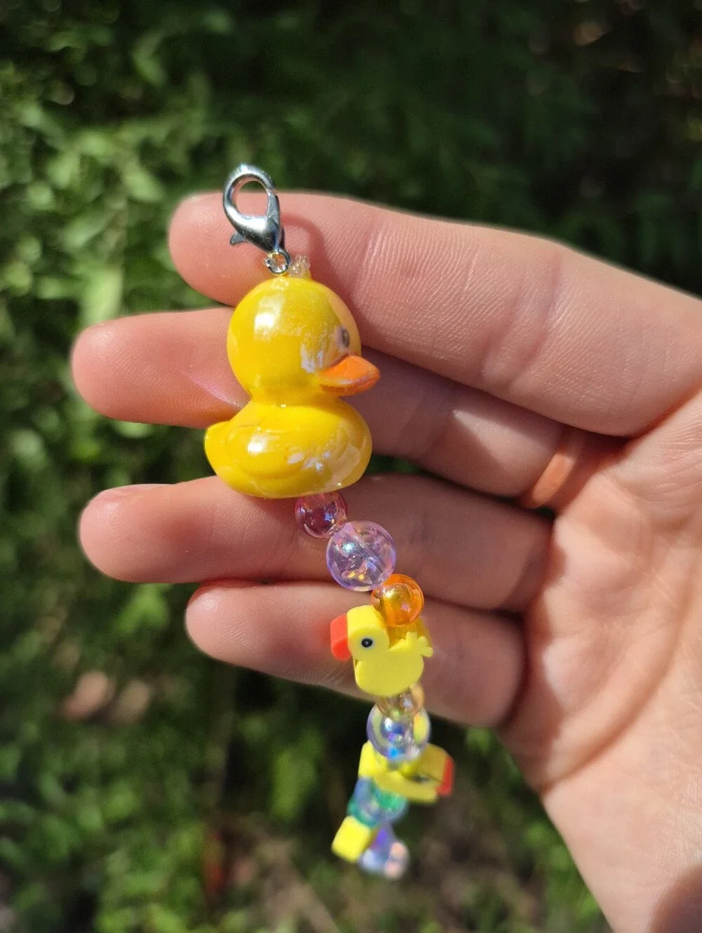 Handcrafted Rainbow Bubble Duck Keychain Charm